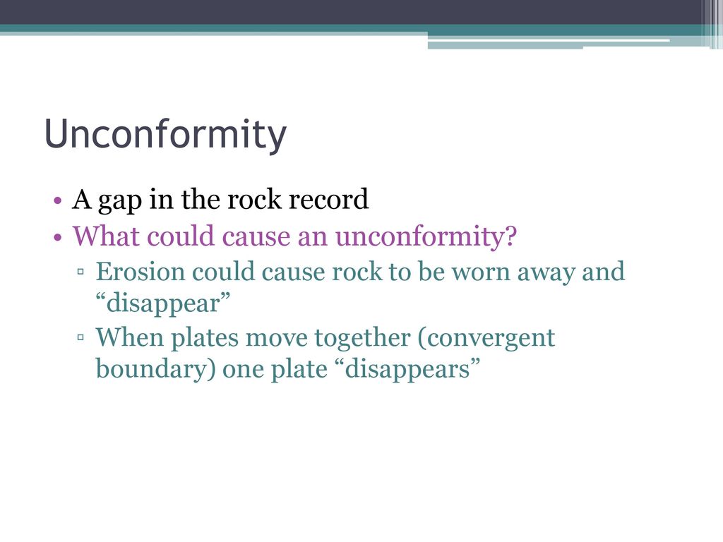 Unconformity A gap in the rock record