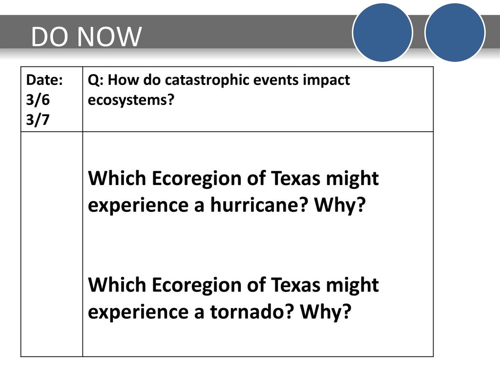DO NOW Which Ecoregion of Texas might experience a hurricane Why