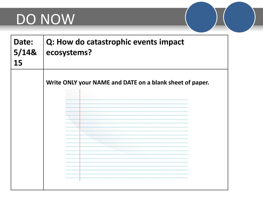 DO NOW Date: 5/14&15 Q: How do catastrophic events impact ecosystems