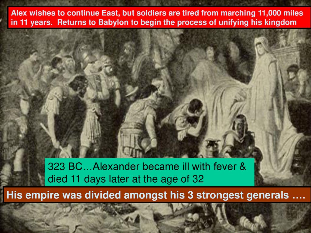 323 BC…Alexander became ill with fever &