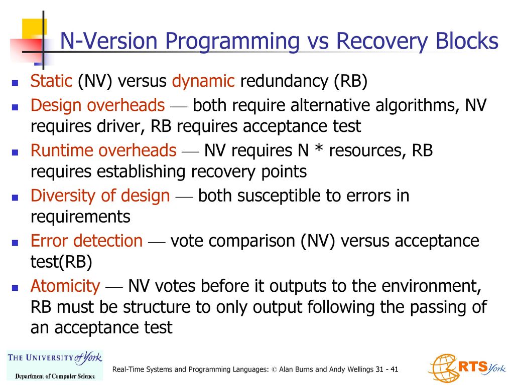 N-Version Programming vs Recovery Blocks