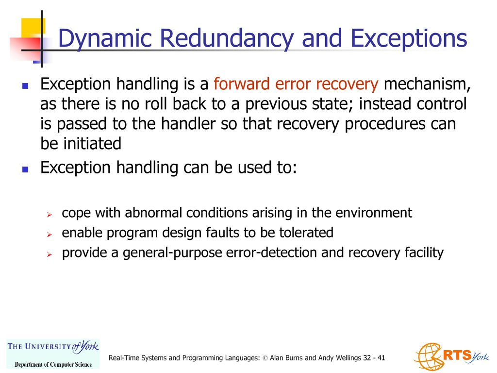Dynamic Redundancy and Exceptions