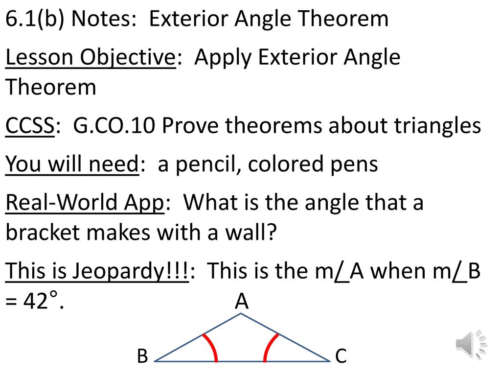 6 1 B Notes Exterior Angle Theorem Ppt Download