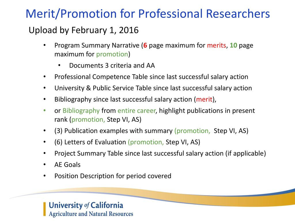 Merit/Promotion for Professional Researchers