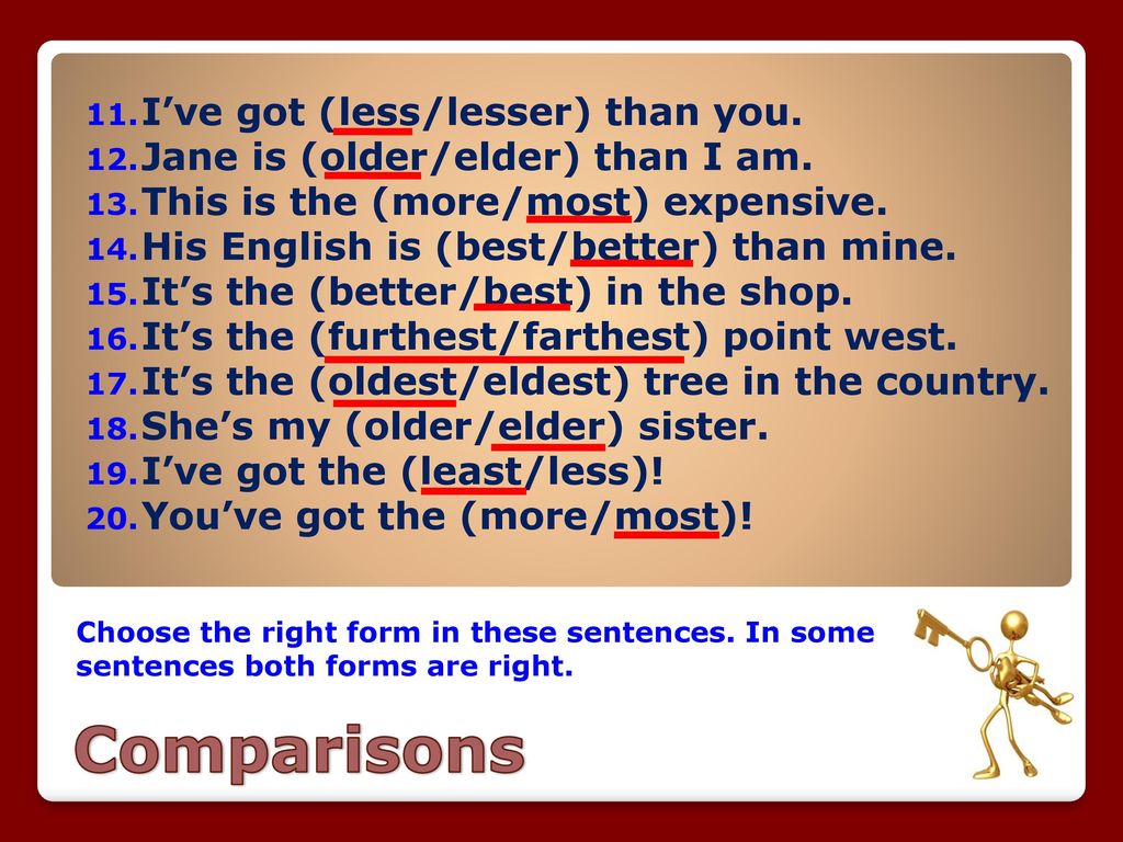 Choose the right form. Older than more expensive than. Jane is older Elder than Jack. Farther further упражнения