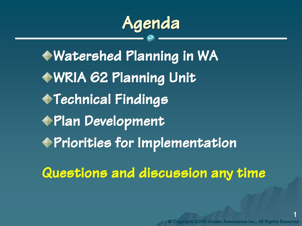 Agenda Watershed Planning in WA WRIA 62 Planning Unit