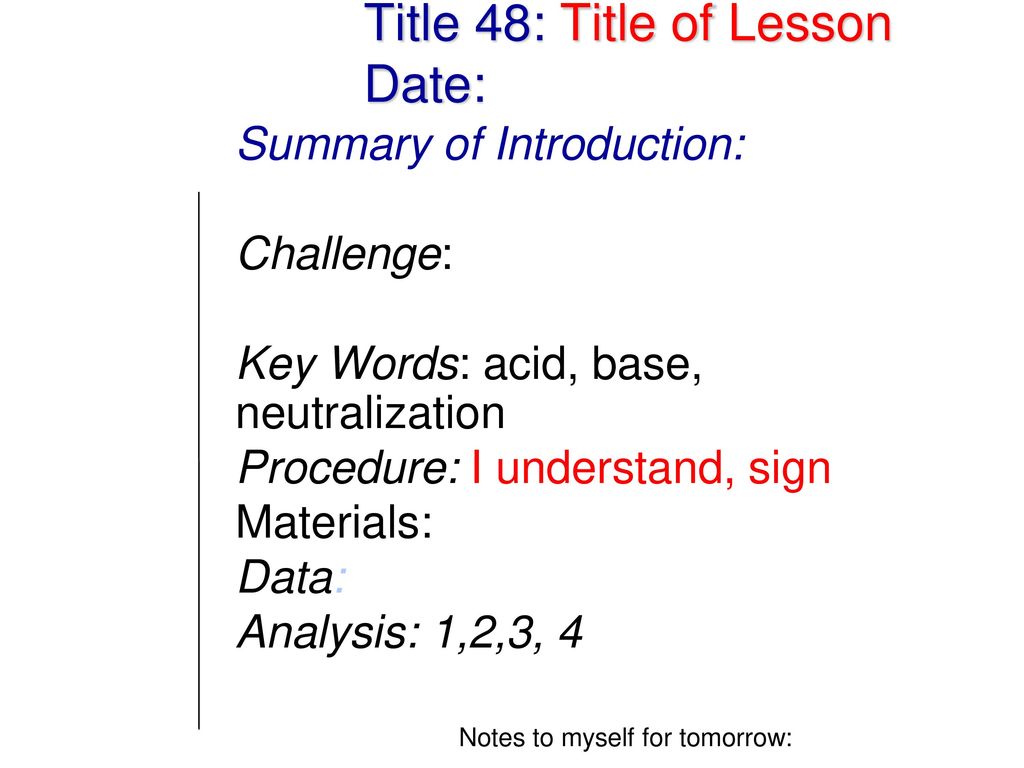 Title 48: Title of Lesson Date: