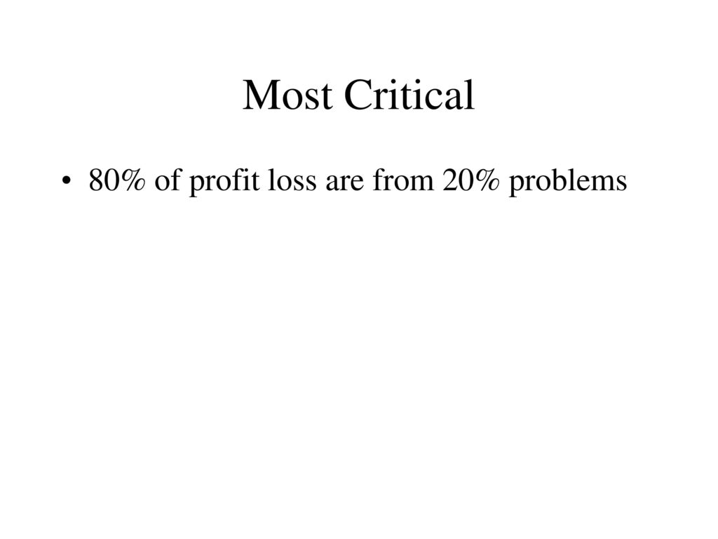 Most Critical 80% of profit loss are from 20% problems