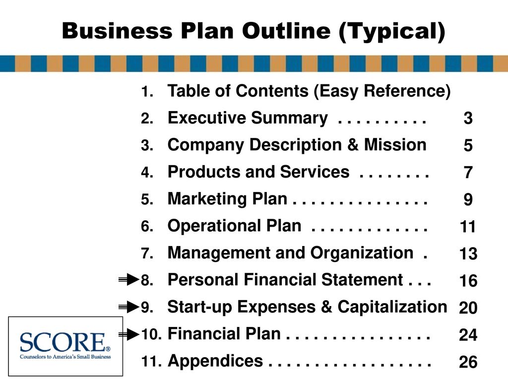 Business Plan Outline (Typical)