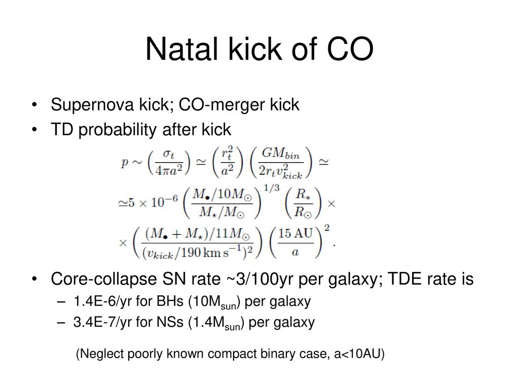 Natal kick of CO Supernova kick; CO-merger kick