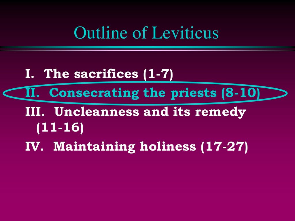 Outline of Leviticus I. The sacrifices (1-7)