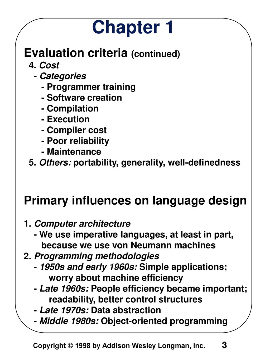 Chapter 1 Reasons to study concepts of PLs Programming Domains - ppt ...