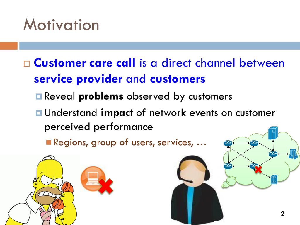 Motivation Customer care call is a direct channel between service provider and customers. Reveal problems observed by customers.