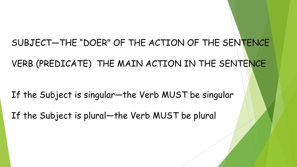 SUBJECT—THE DOER OF THE ACTION OF THE SENTENCE