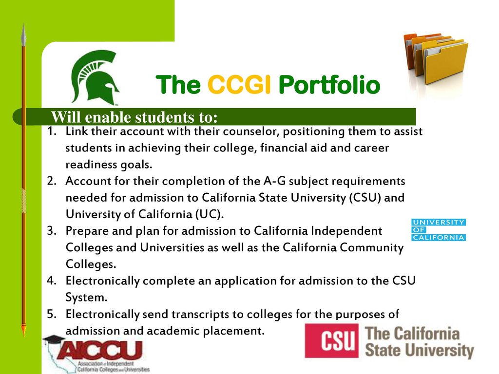 The CCGI Portfolio Will enable students to: