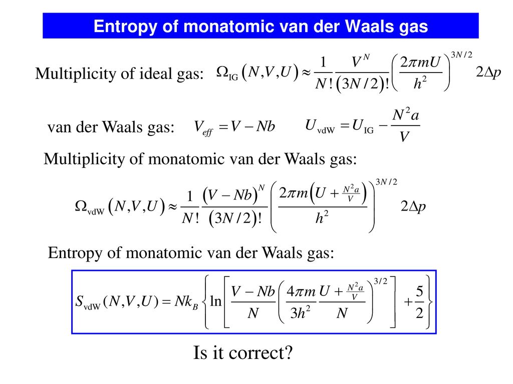 Lecture 16. The van der Waals Gas (Ch. 5) - ppt download