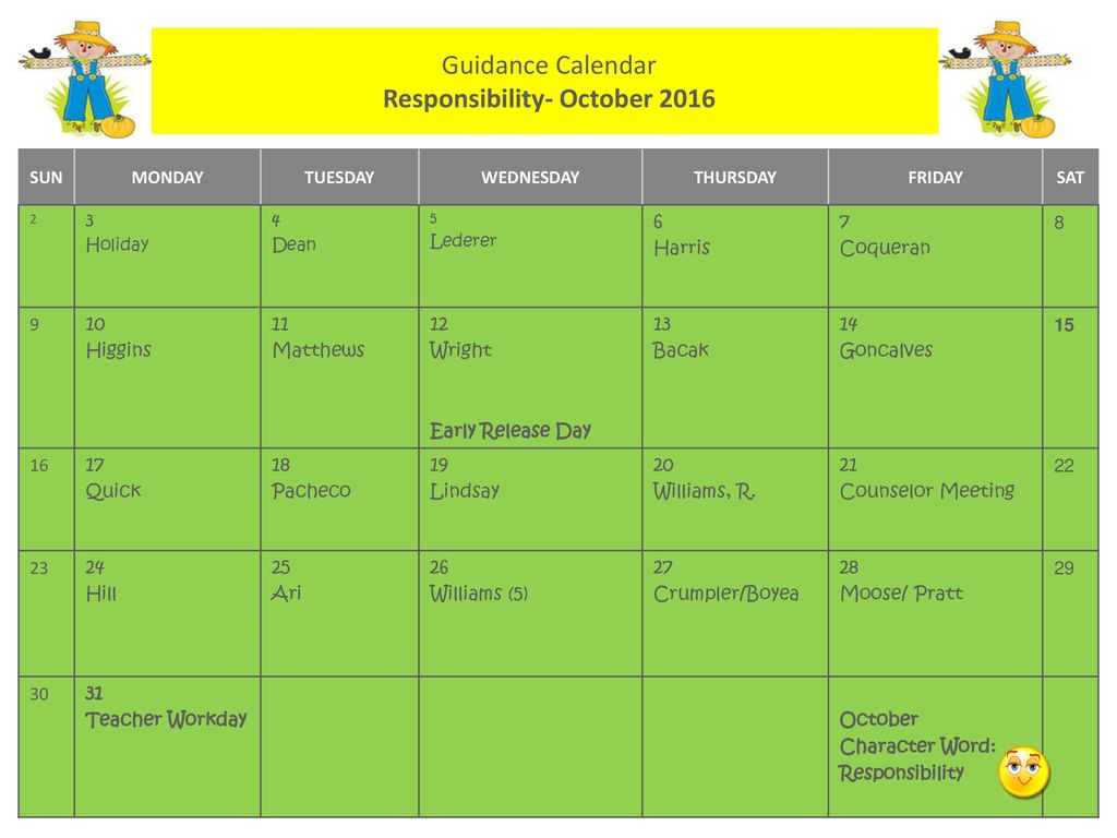Guidance Calendar Respect September ppt download