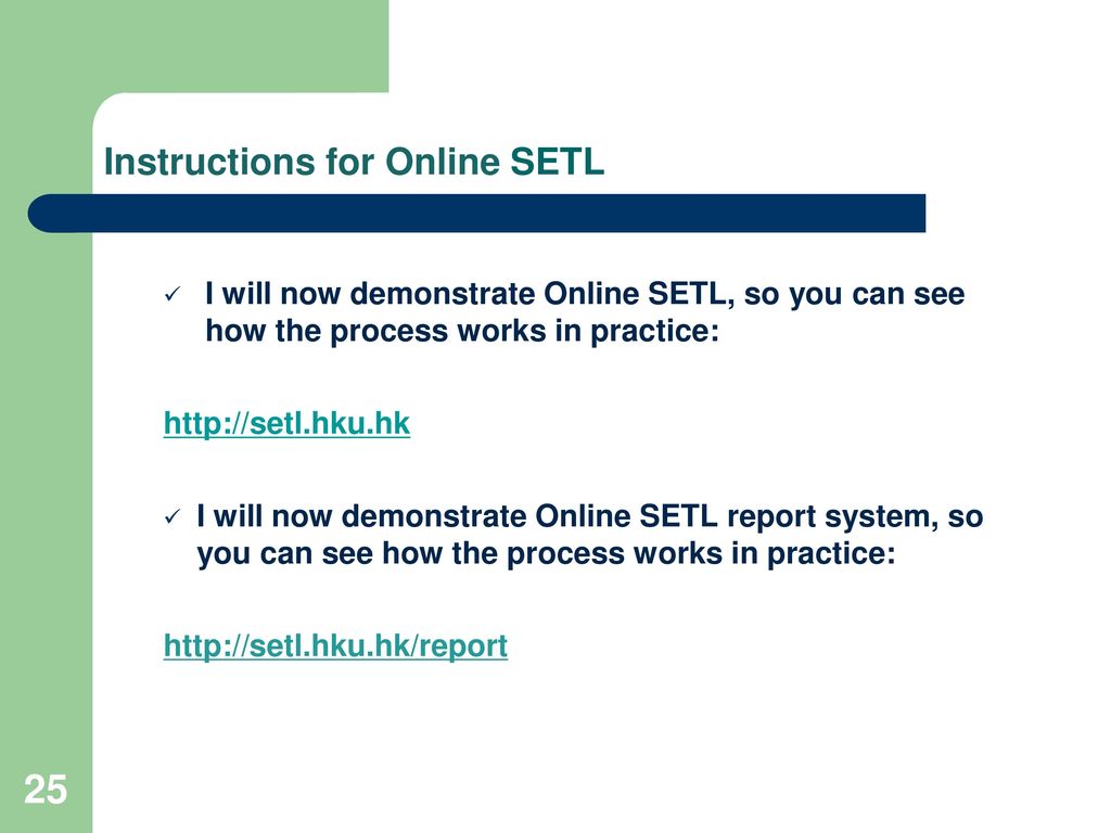 Instructions for Online SETL