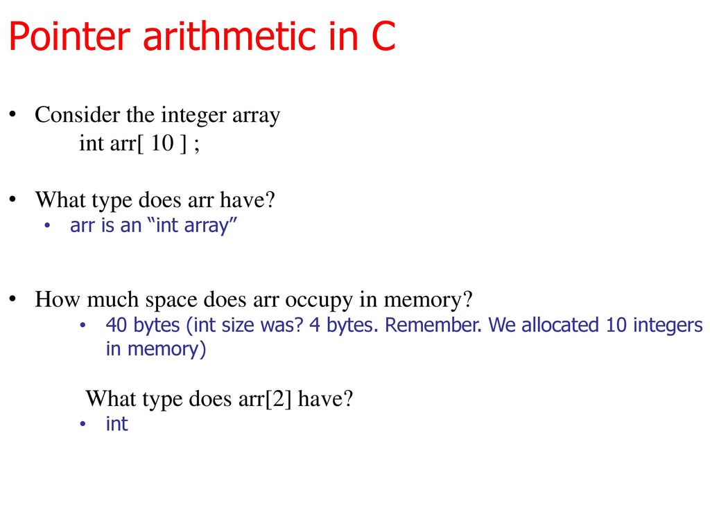 C/C++: type sizes in memory pointers - ppt download