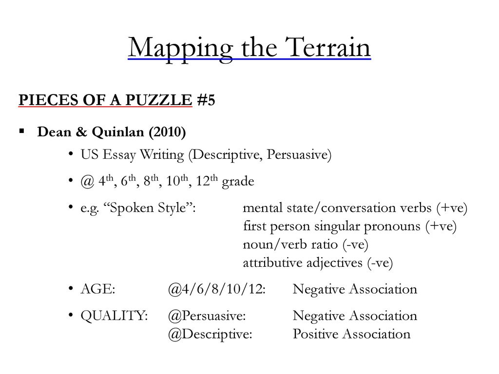 Mapping the Terrain PIECES OF A PUZZLE #5 Dean & Quinlan (2010)