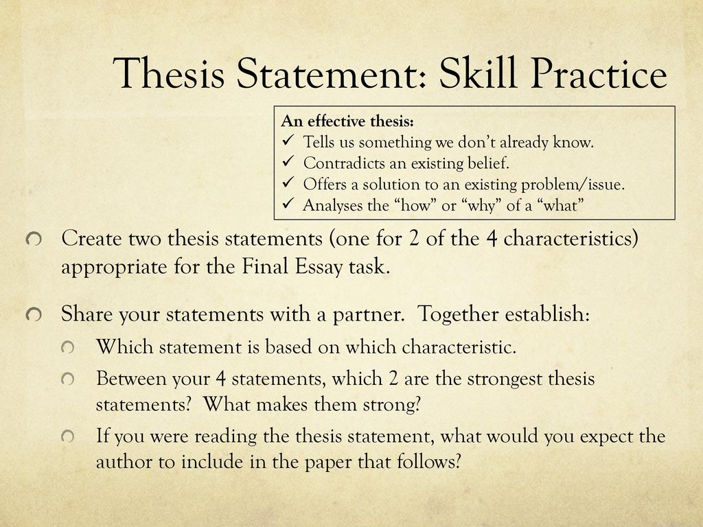 Thesis Statement Practice Worksheet