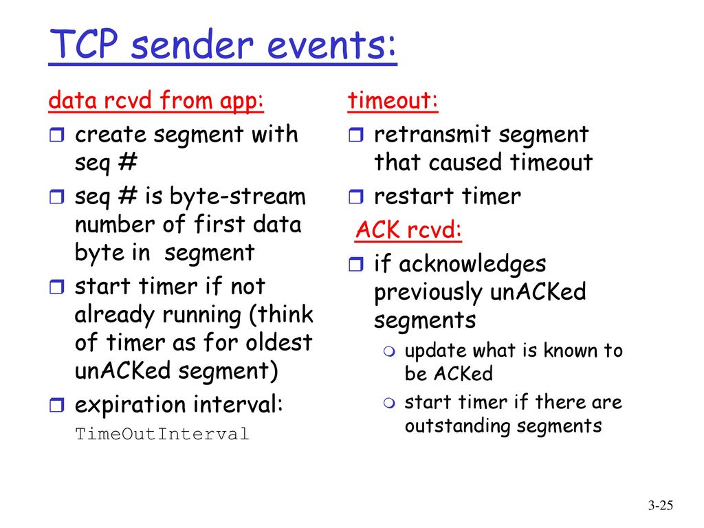 TCP sender events: data rcvd from app: create segment with seq #
