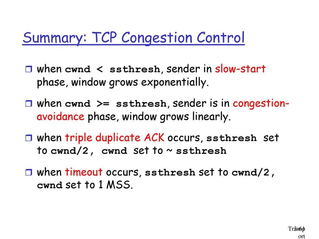 Summary: TCP Congestion Control