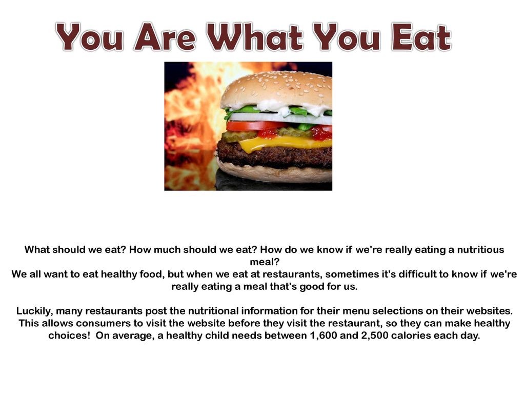 You Are What You Eat What should we eat How much should we eat How do we kn...