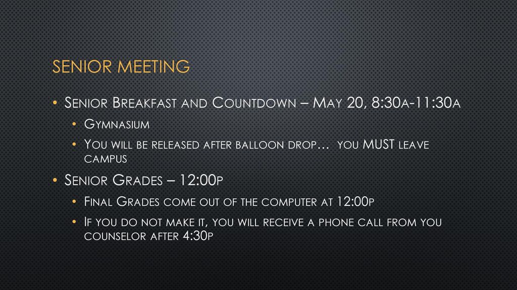 Senior Meeting Senior Breakfast and Countdown – May 20, 8:30a-11:30a