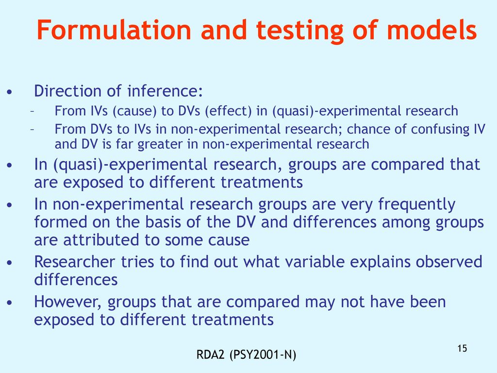 Formulation and testing of models