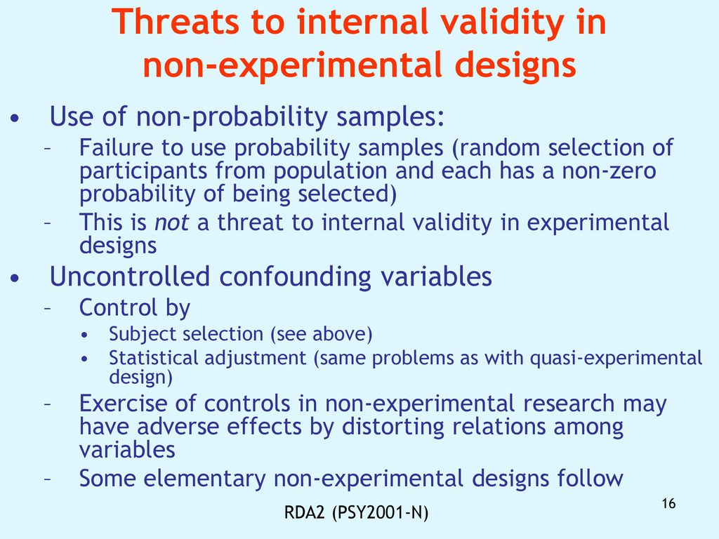 Threats to internal validity in non-experimental designs