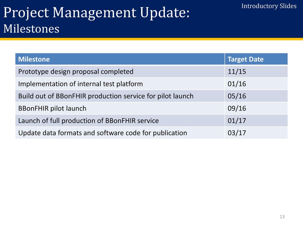 Project Management Update: Milestones