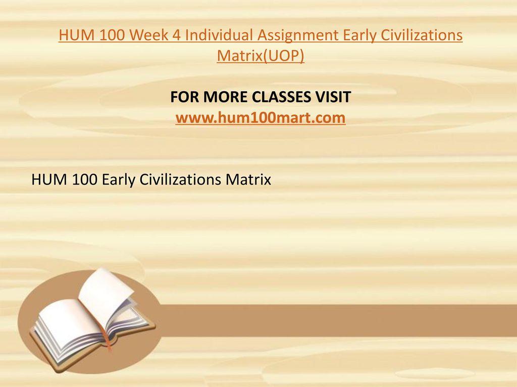 HUM 100 Week 4 Individual Assignment Early Civilizations Matrix(UOP)
