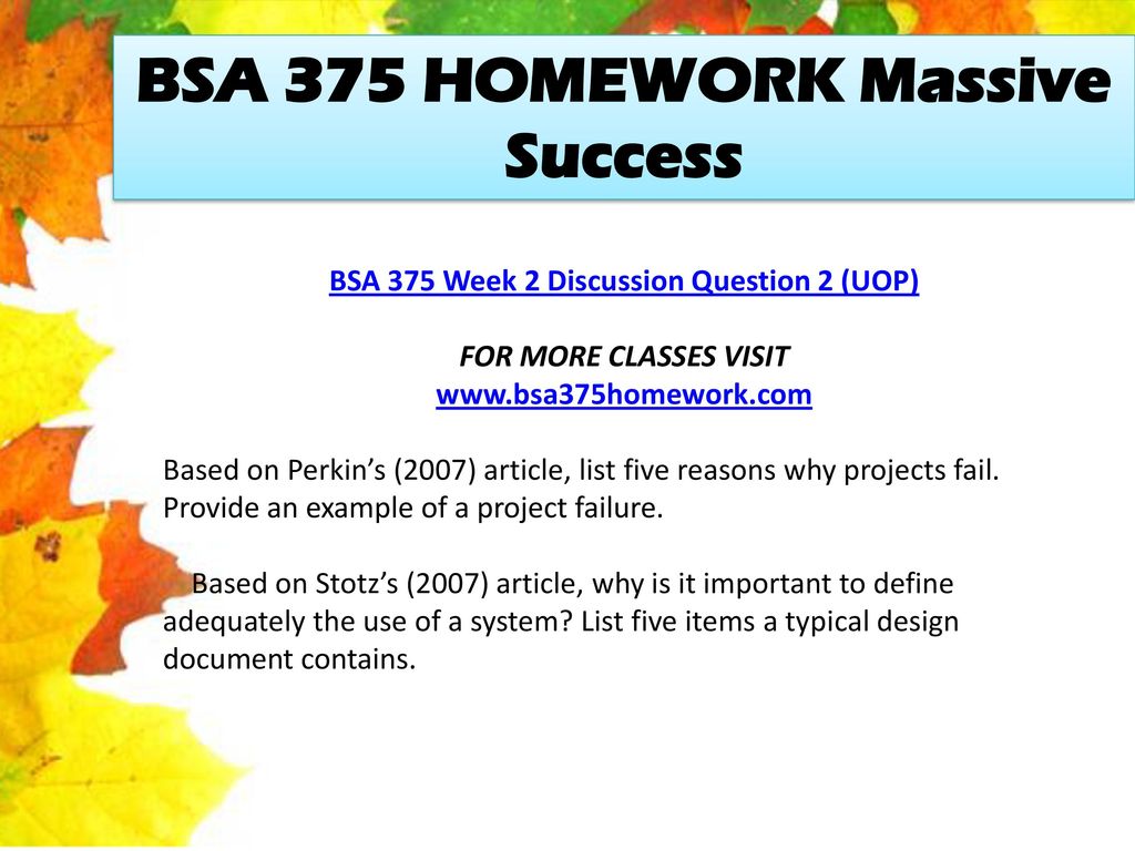 BSA 375 HOMEWORK Massive Success