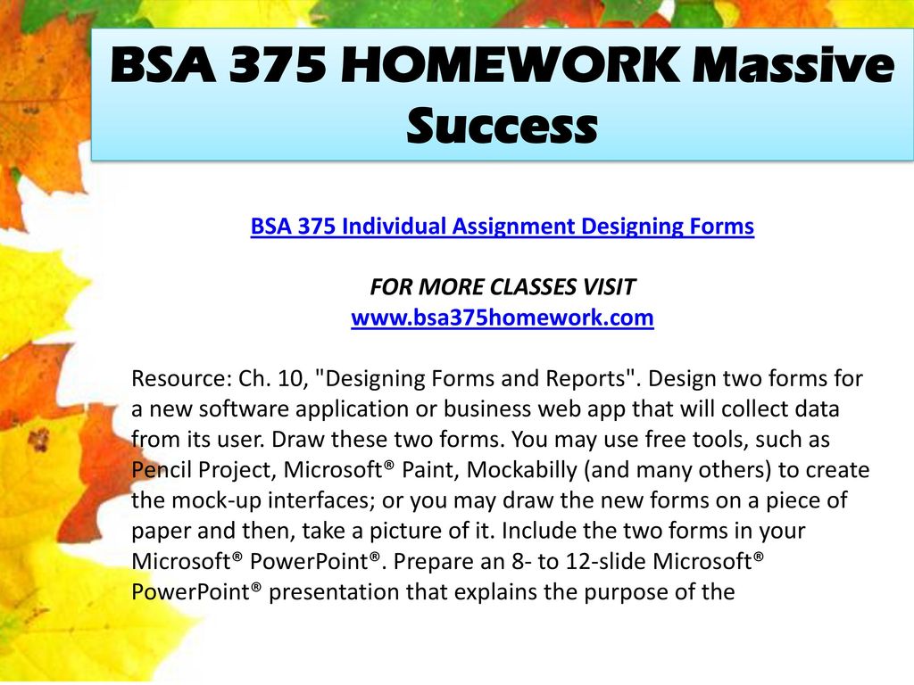 BSA 375 HOMEWORK Massive Success