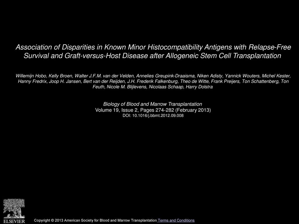 Association of Disparities in Known Minor Histocompatibility Antigens with Relapse-Free Survival and Graft-versus-Host Disease after Allogeneic Stem Cell Transplantation