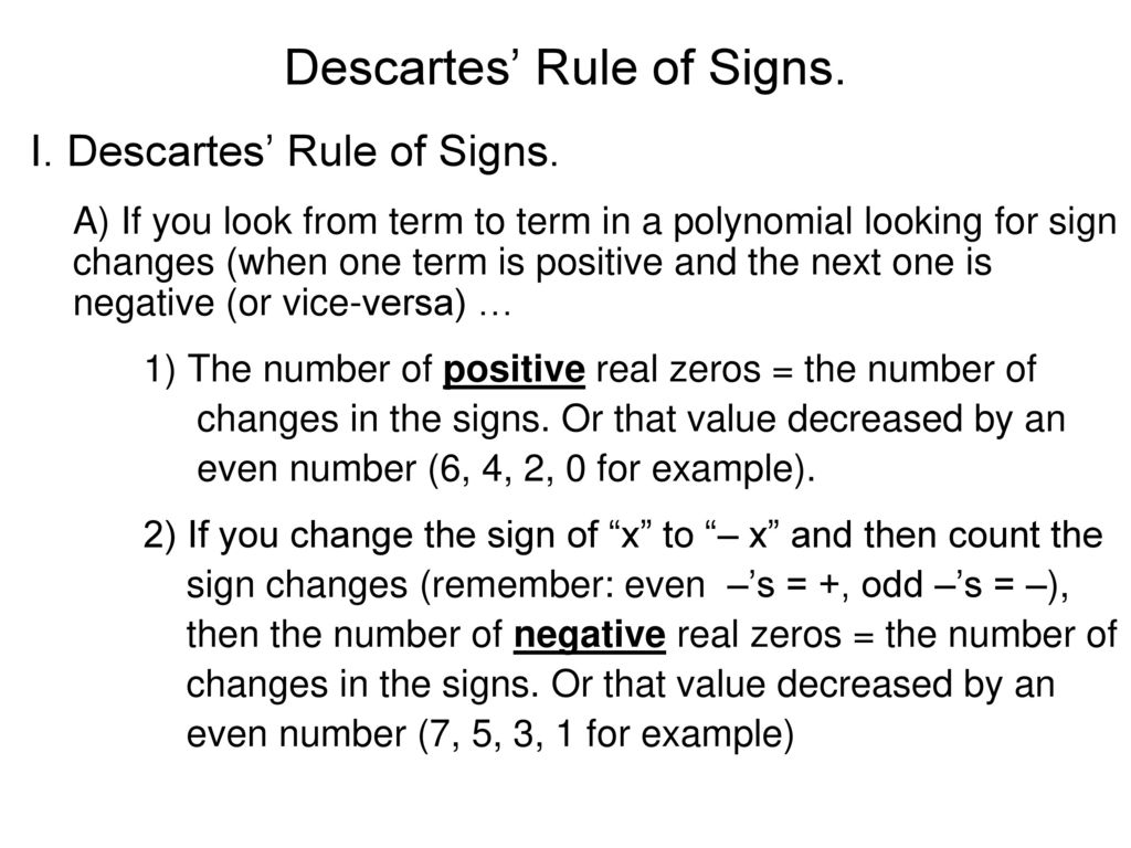 Descartes Rule Of Signs Chart