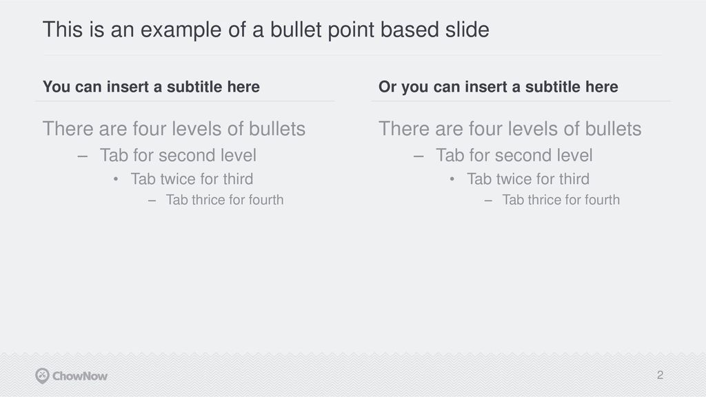 This is an example of a bullet point based slide
