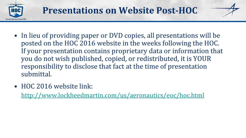 Hercules Operators Council (HOC) Presentation Guidelines and Template