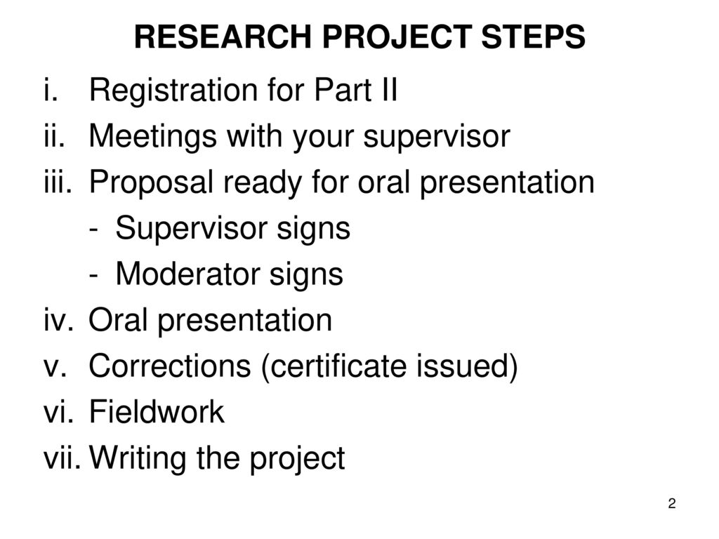 RESEARCH PROJECT STEPS
