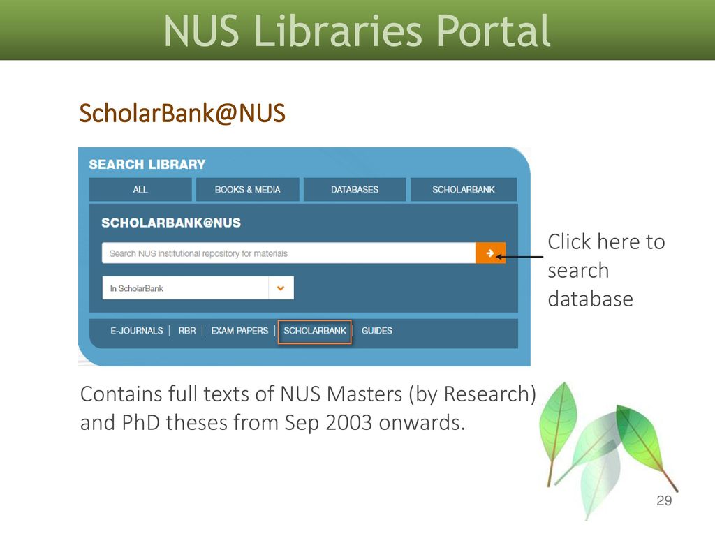 NUS Libraries Portal Click here to search database