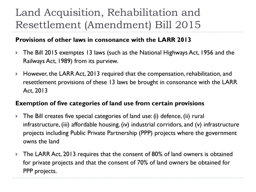 land acquisition rehabilitation and resettlement bill