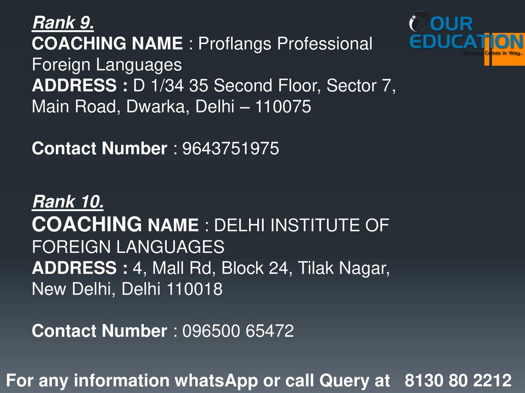 COACHING NAME : DELHI INSTITUTE OF FOREIGN LANGUAGES
