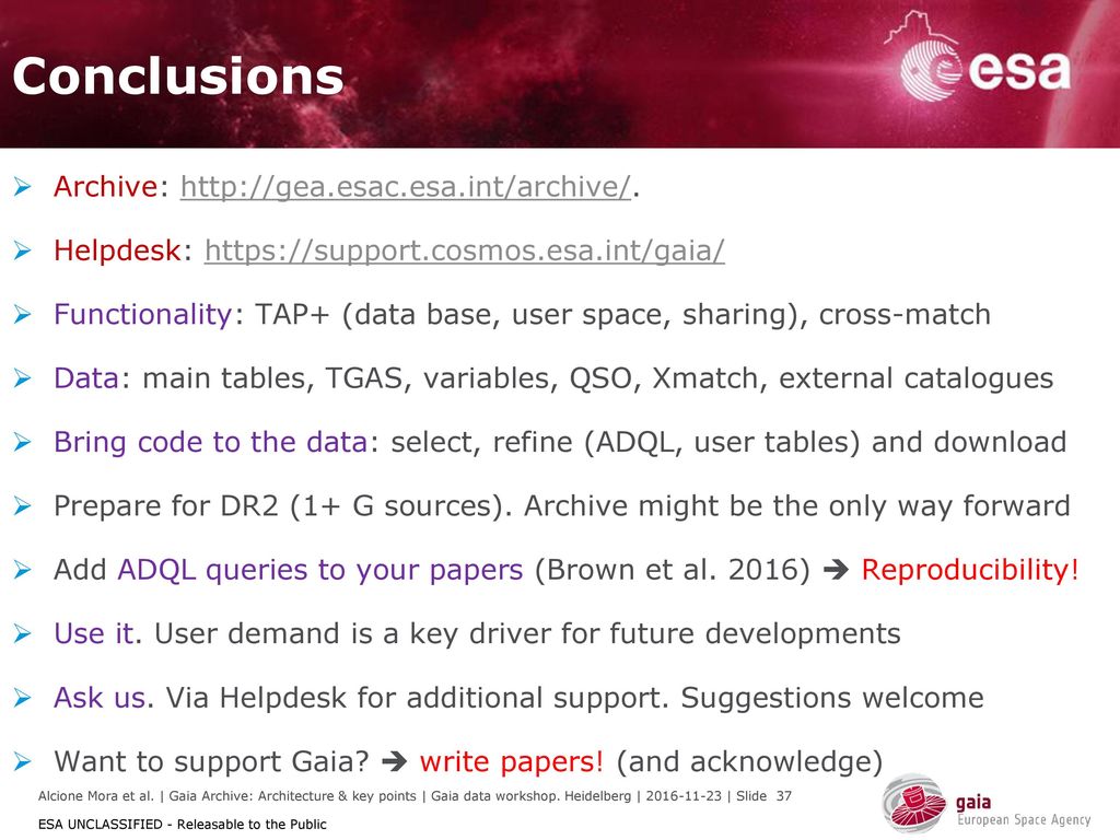 ESA Gaia Archive: Architecture & key points - ppt download