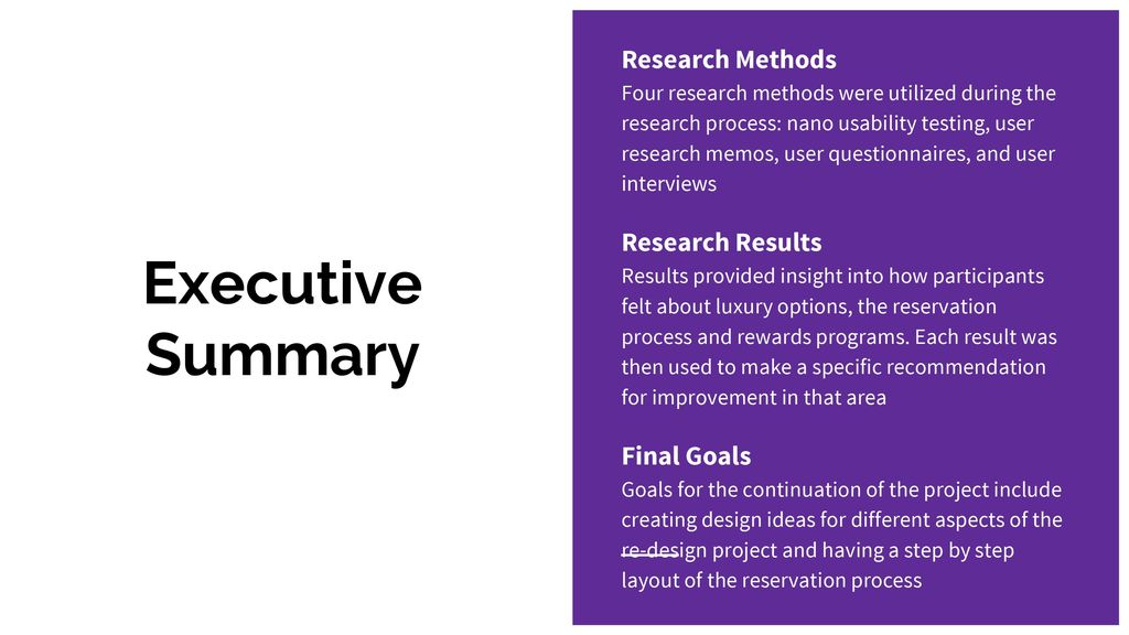 Executive Summary Research Methods Research Results Final Goals