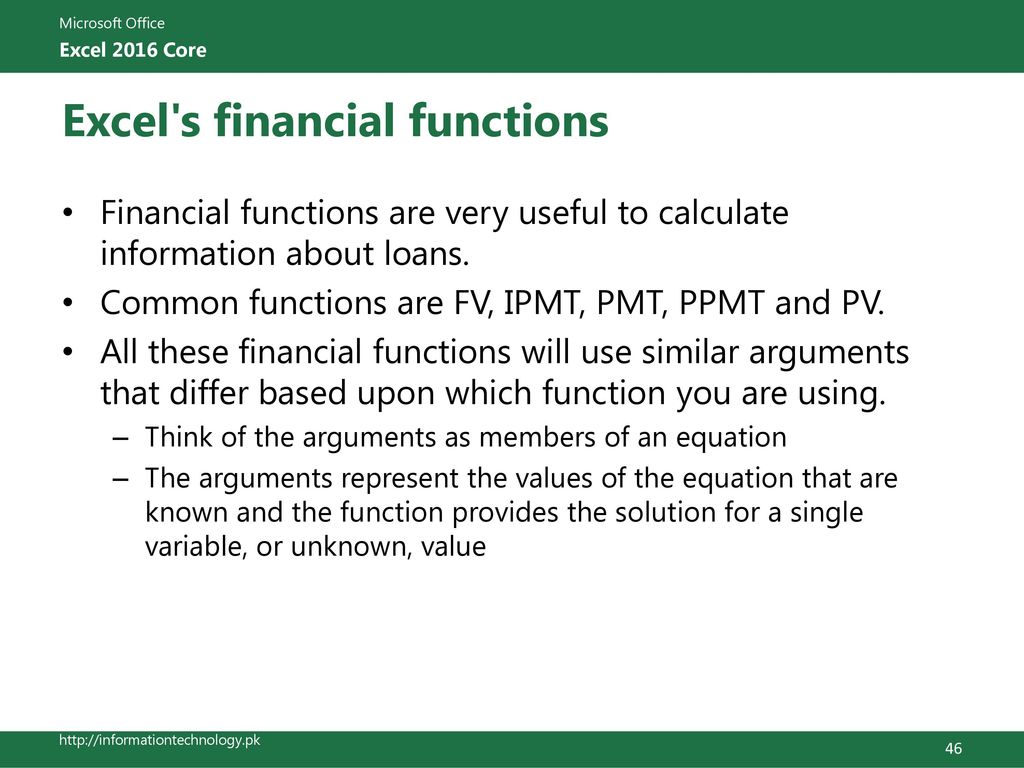 Excel s financial functions