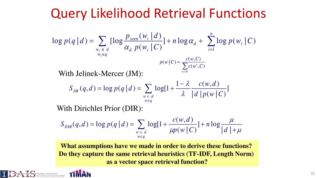 Query Likelihood Retrieval Functions