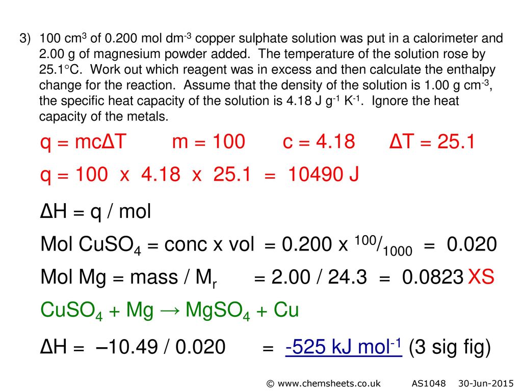 specific heat of cuso4