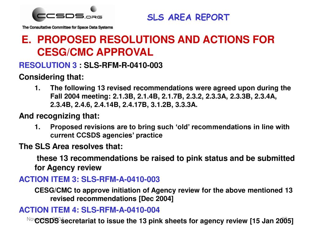 SLS AREA REPORT November 2004 November ppt download