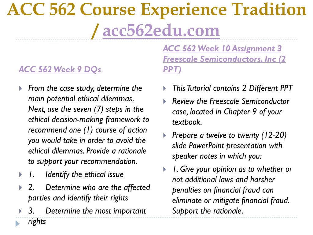 ACC 562 Course Experience Tradition / acc562edu.com